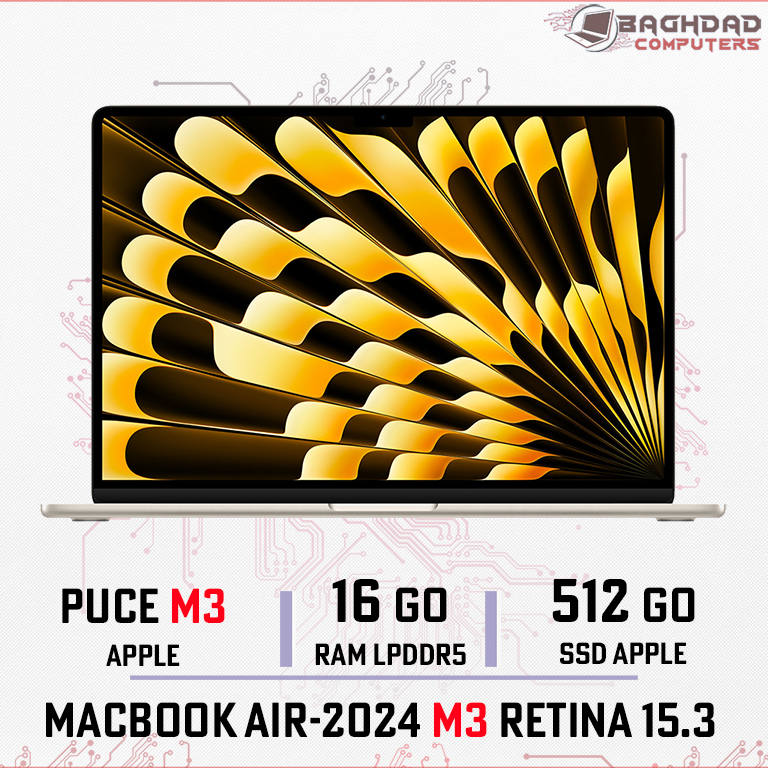 MACBOOK AIR 15.3 2024 M3 16Go 512Go (Starlight)