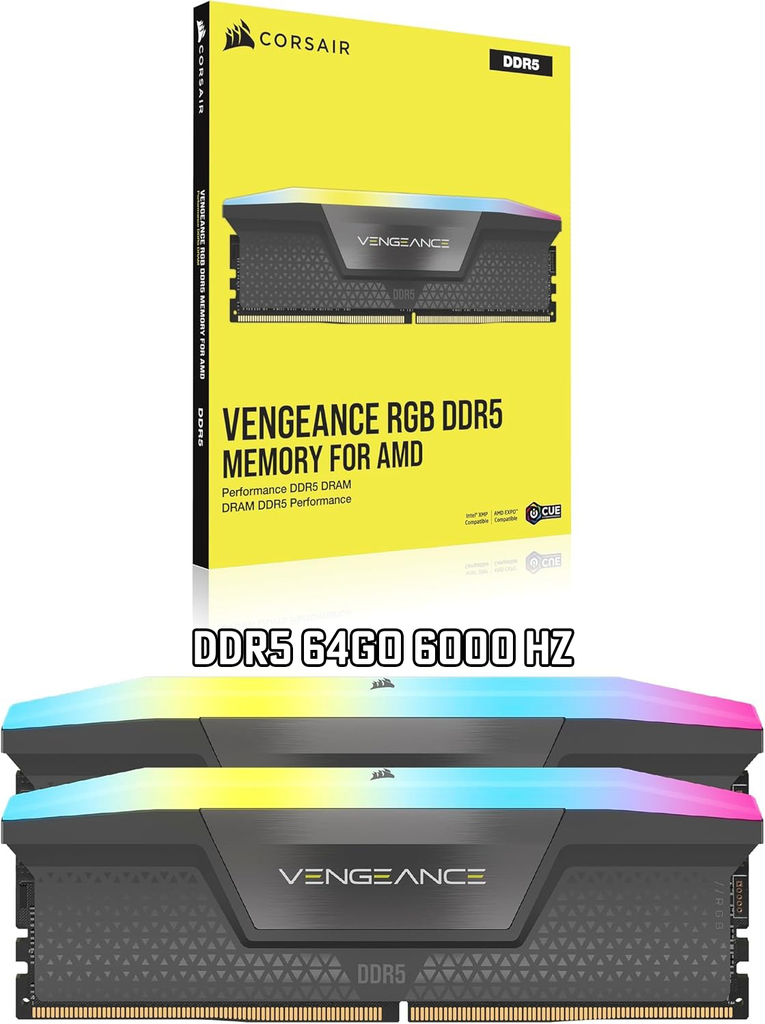 CORSAIR Vengeance RGB DDR5 RAM 64Go (2x32Go) 6000MHz