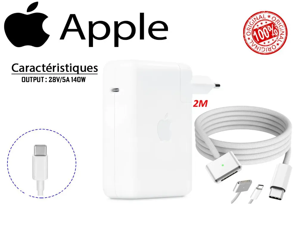 APPLE CHARGEUR 140W TYPE C MAGSAF 3 M1/M2/M3/M4 PRO/MAX
