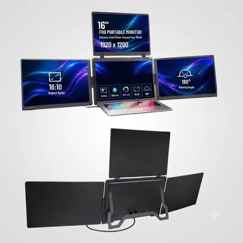 S788 QUAD MONITOR PORTABLE 16" AUTONOME POUR ORDINATEUR PORTABLE MAC ET WINDOWS