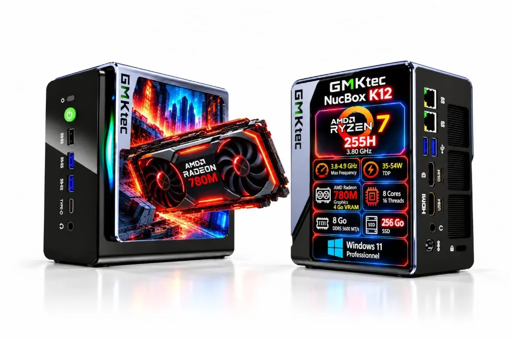 GMKTEK NUCBOX K12 AMD RYZ 7 255H 8Go DDR5 256Go 4VRAM   