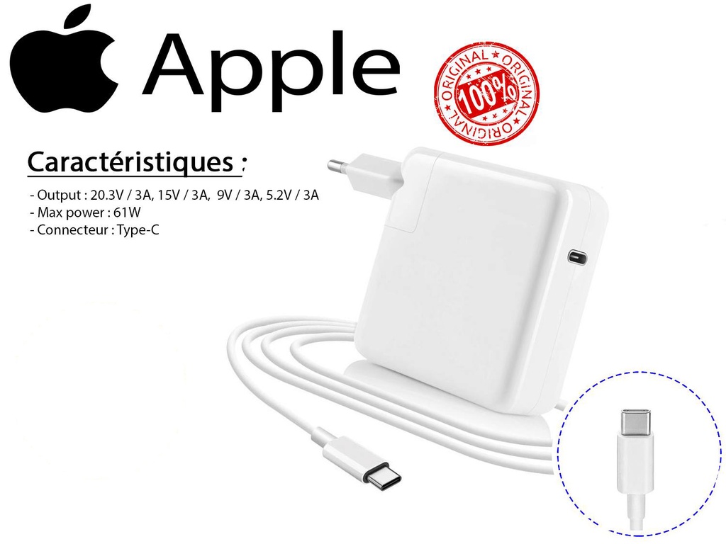 APPLE CHARGEUR 61W TYPE C