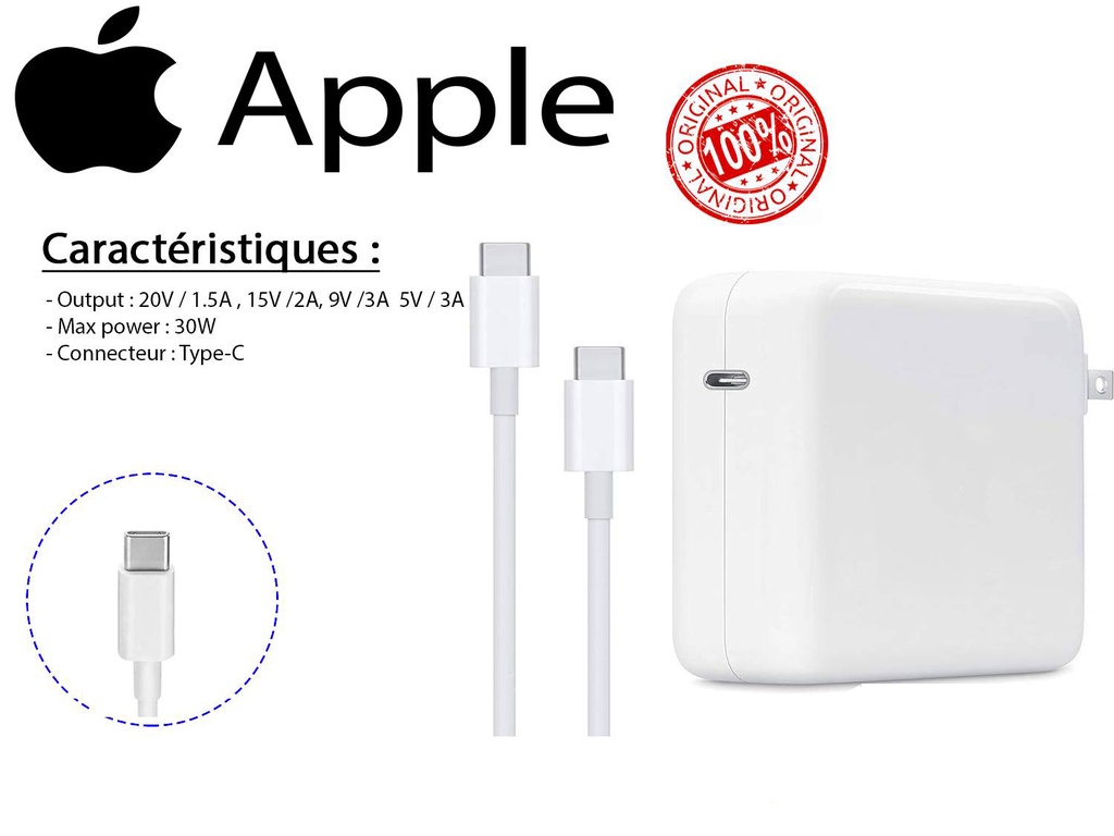 APPLE CHARGEUR 30W TYPE C
